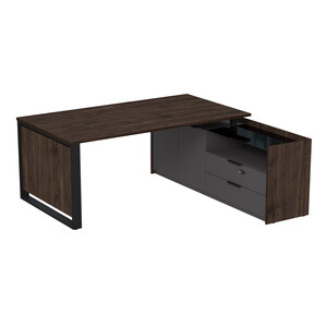 Стол рабочий на опорной двусоставной тумбе, с ящиками (метабокс), с код замком