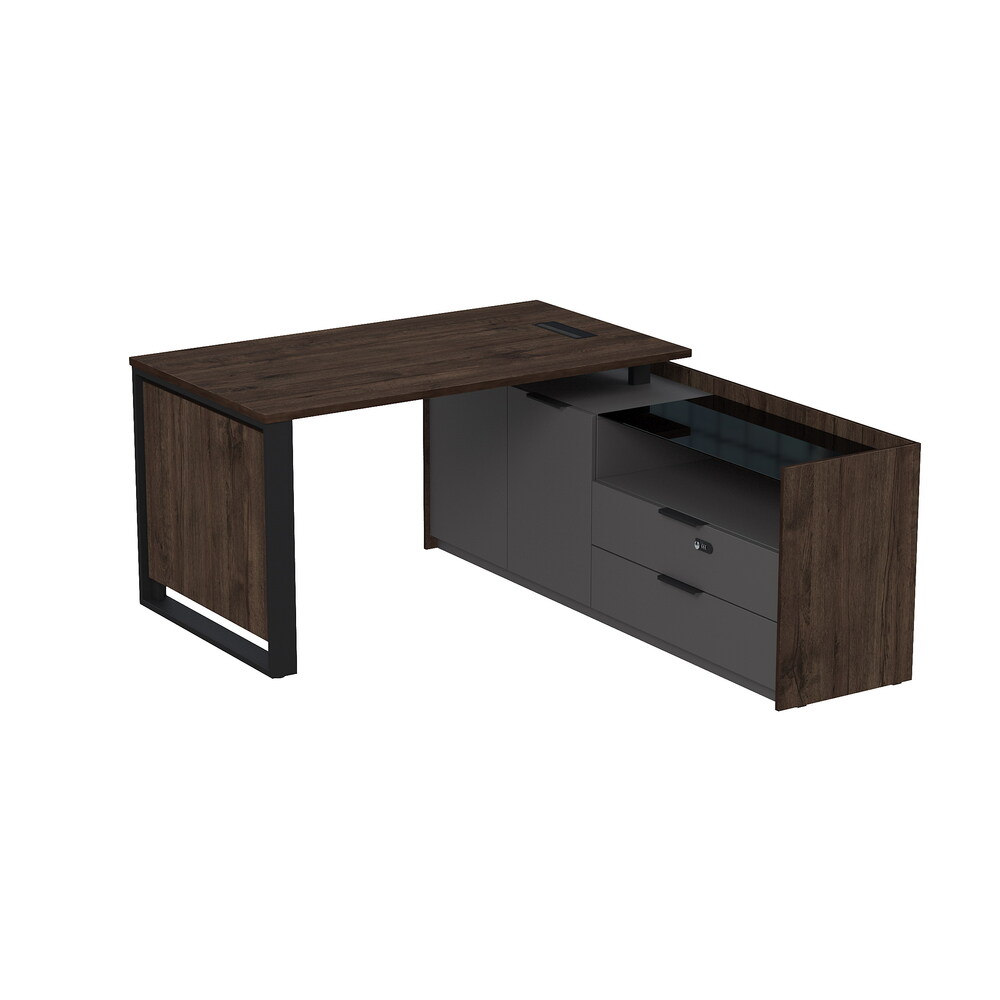 Стол рабочий с люч, на опорной двусоставной тумбе, с ящиками, с код замком