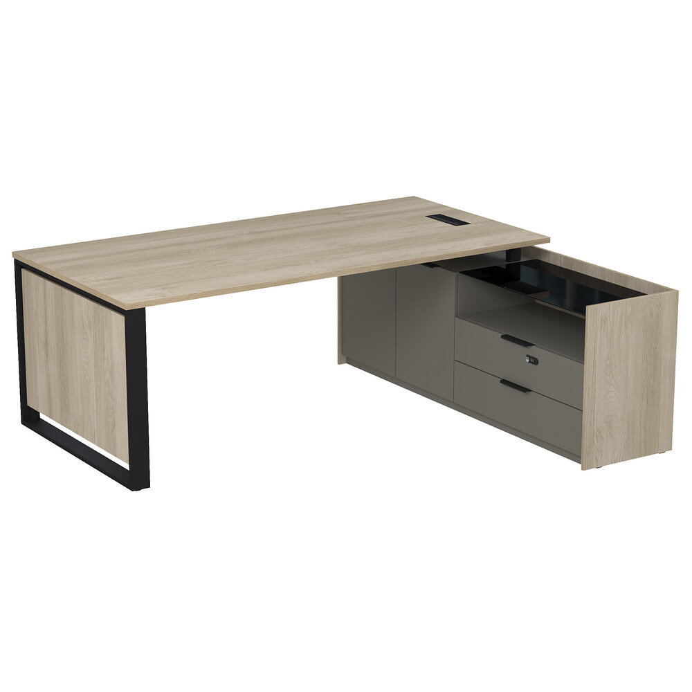 Стол рабочий с люч, на опорной двусоставной тумбе, с ящиками, с код замком