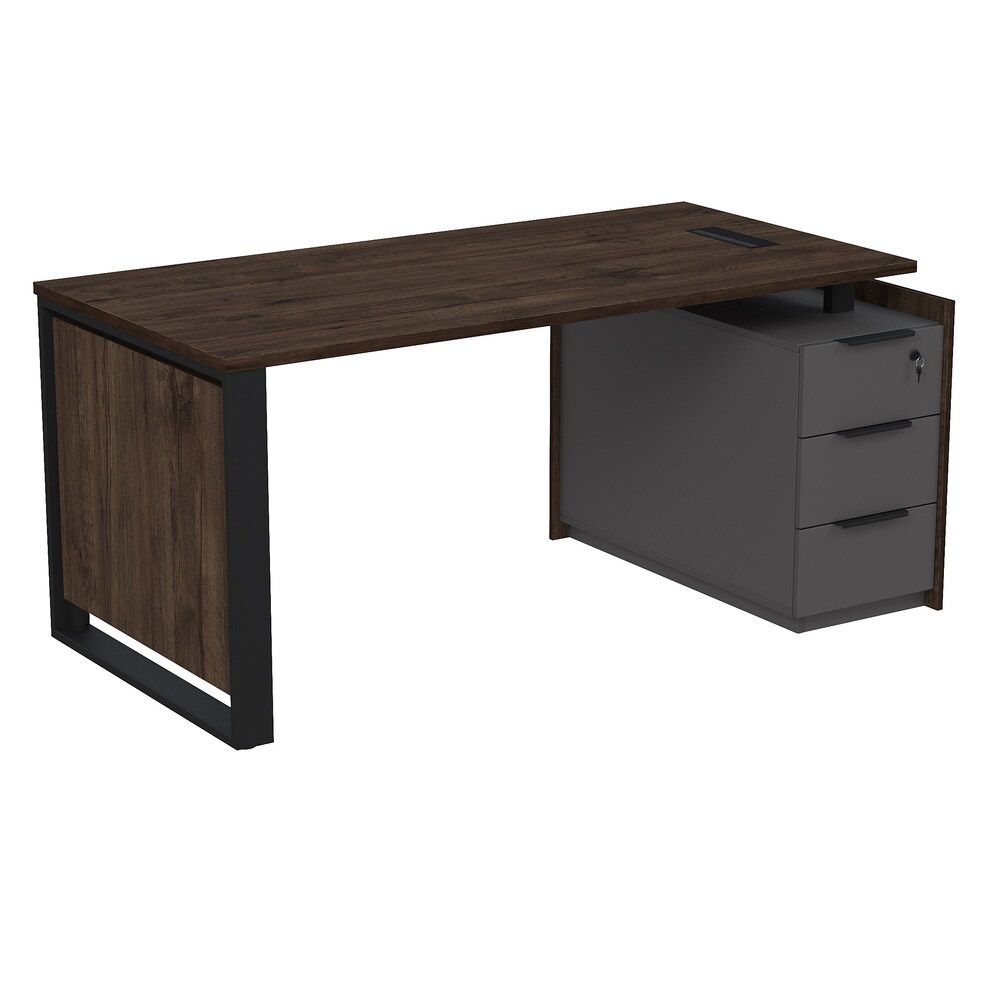 Стол рабочий с люч, на опорной угловой тумбе, с ящиками (метабокс), с замком