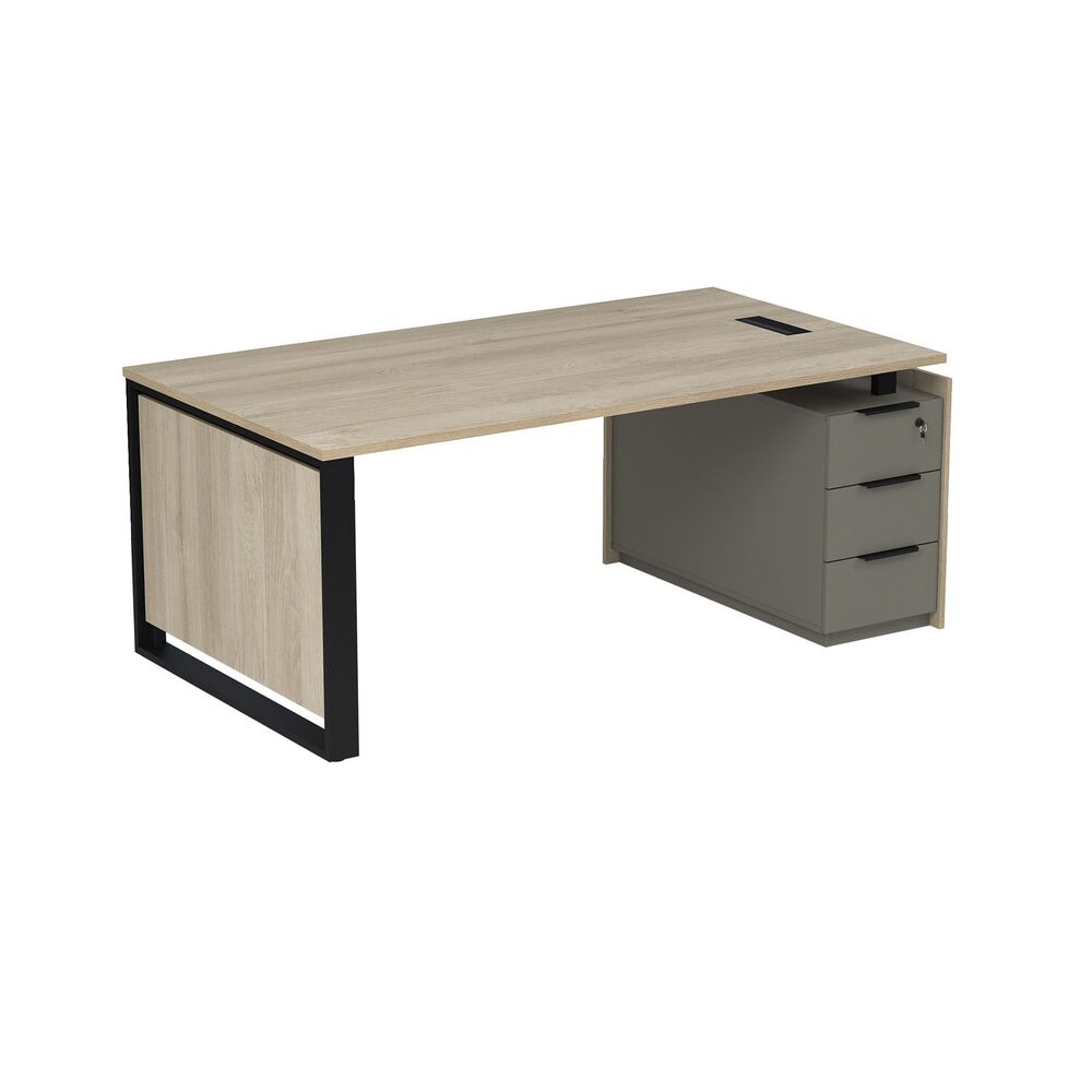 Стол рабочий с лючком, на опорной угловой тумбе