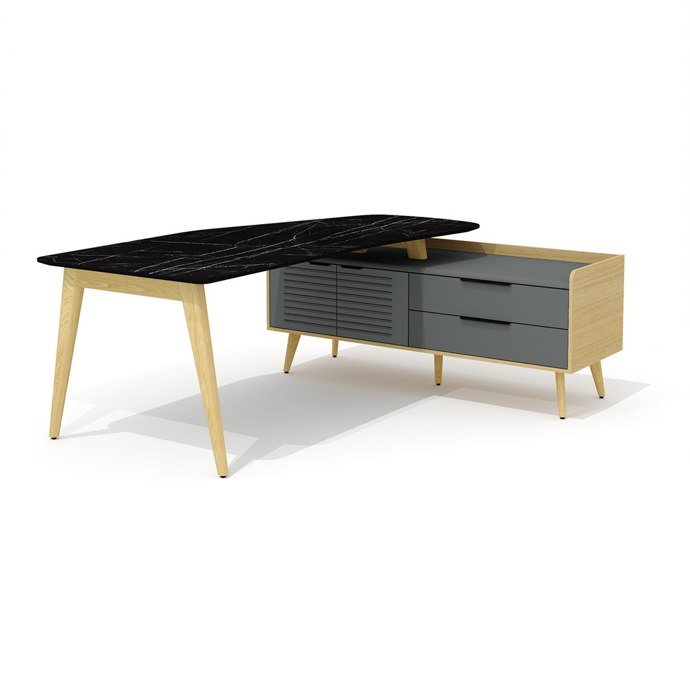 Стол рабочий эргономичный с опорной тумбой