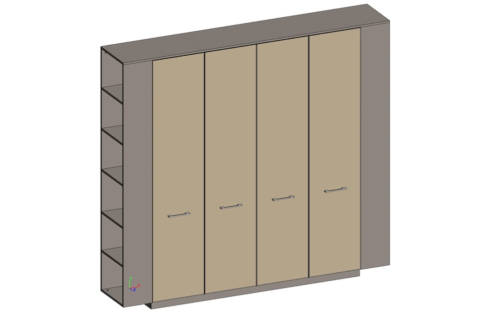 Двойной шкаф (для документов + гардероб) с боковыми стеллажами
(двери в ал. рамке)