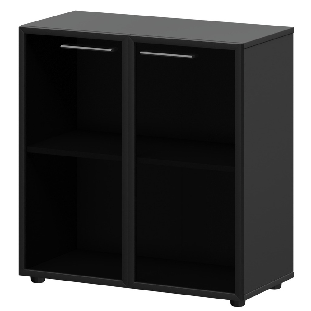 Шкаф низкий со стеклом в алюминиевой рамке