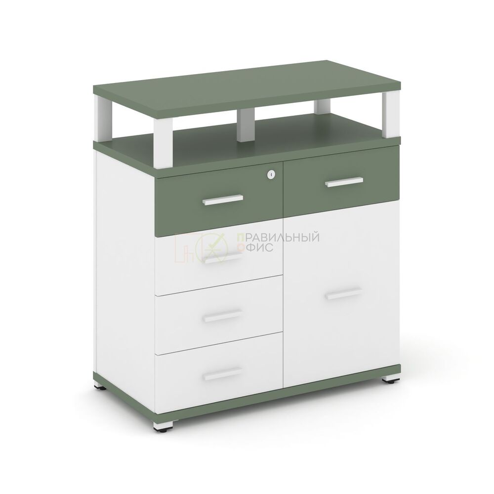 Тумба приставная широкая 5 ящиков + 1 распашной фасад с надставкой широкой