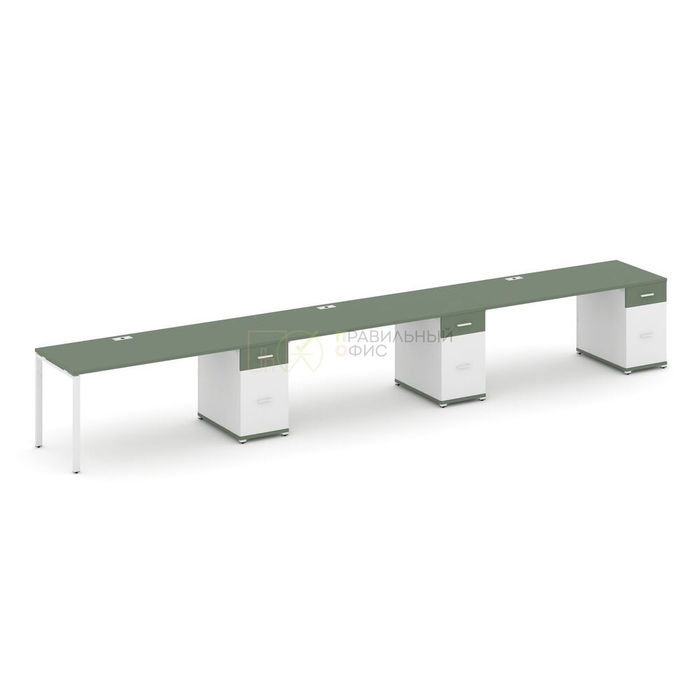 Рабочая станция на 3 места с тремя опорными тумбами