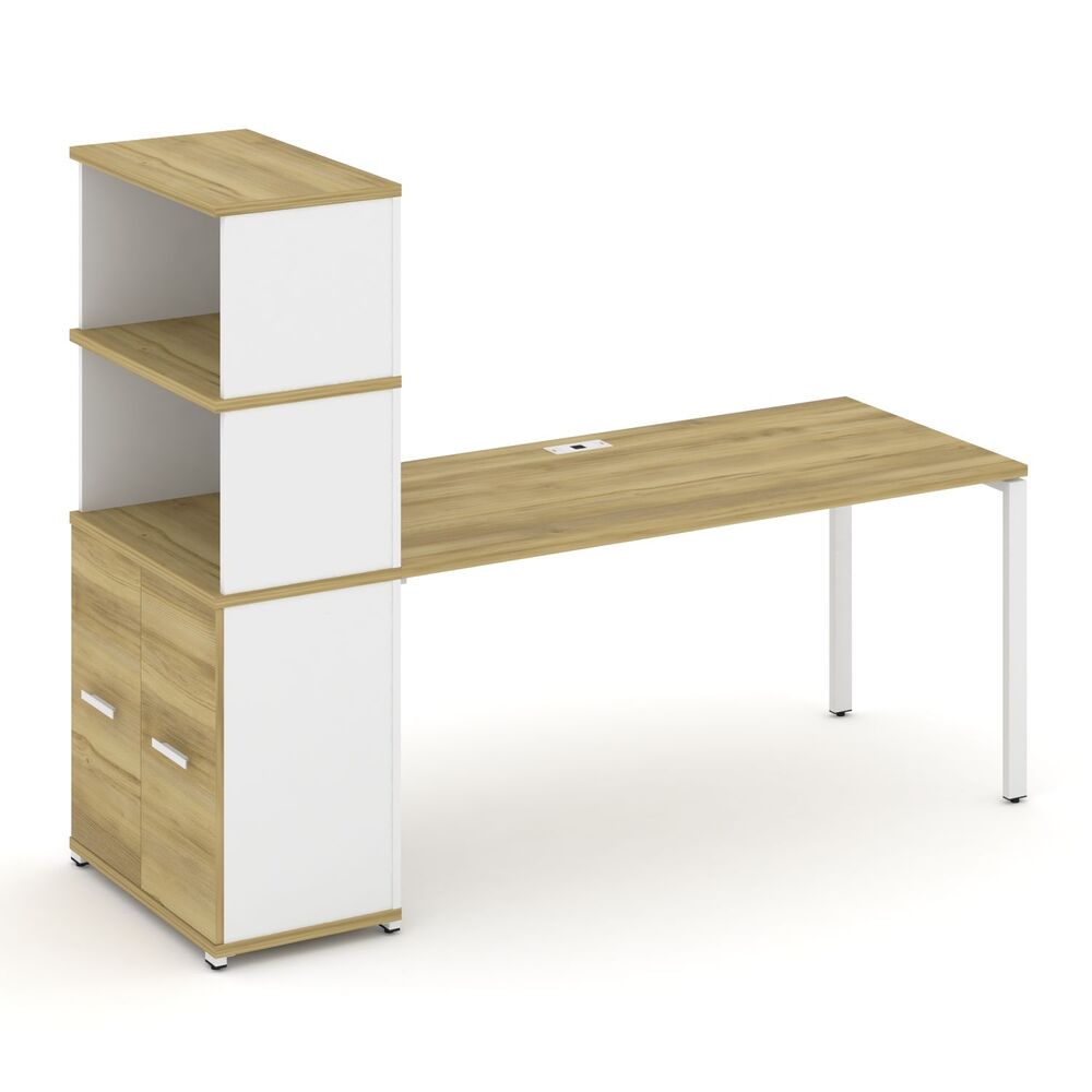 Стол рабочий с опорным распашным шкафом с надставкой высокой