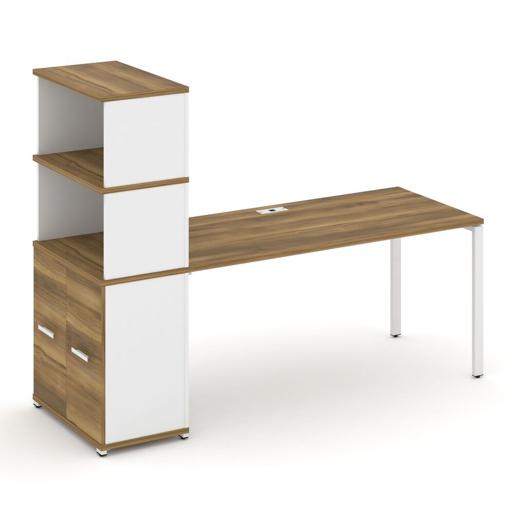 Стол рабочий с опорным распашным шкафом с надставкой высокой