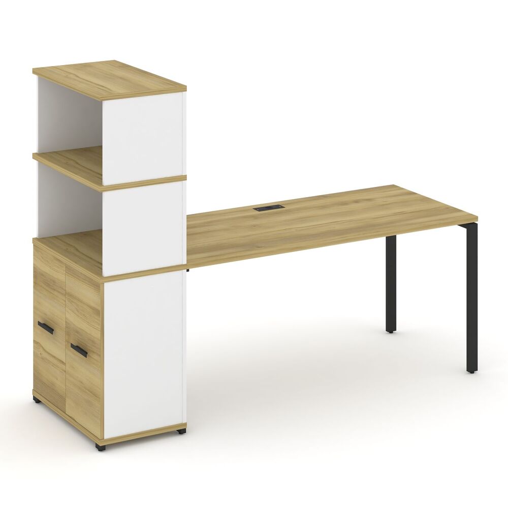 Стол рабочий с опорным распашным шкафом с надставкой высокой