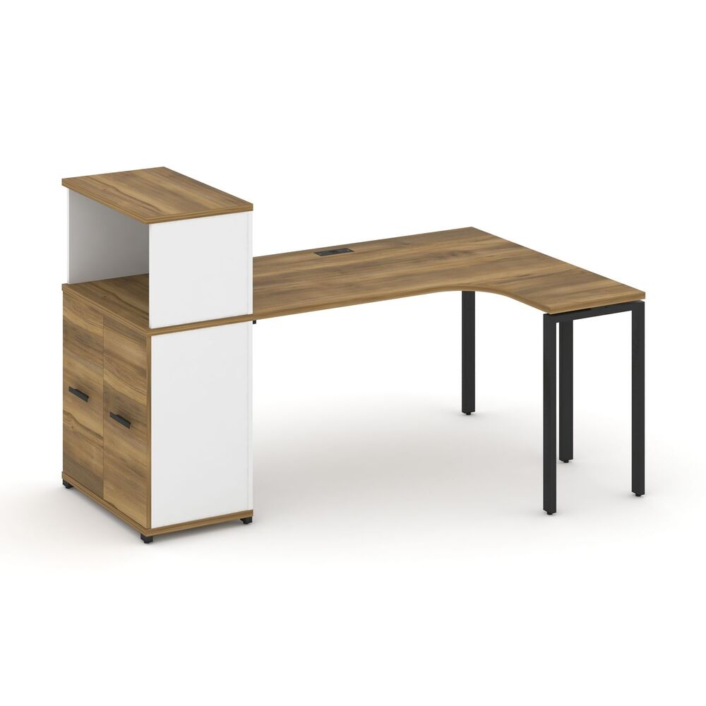 Стол эргономичный с опорным распашным шкафом с надставкой низкой правый