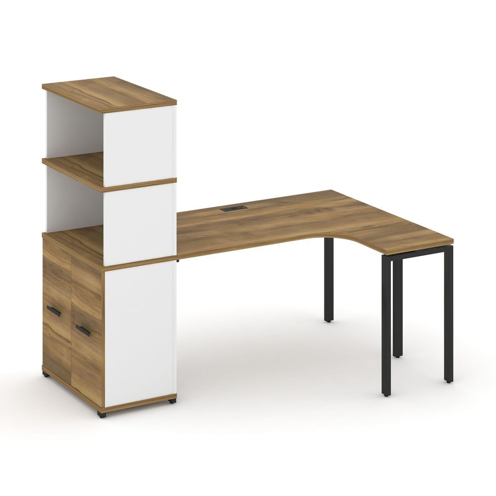 Стол эргономичный с опорным распашным шкафом с надставкой высокой правый