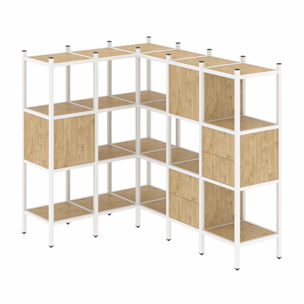 Угловой внутренний стеллаж наборный