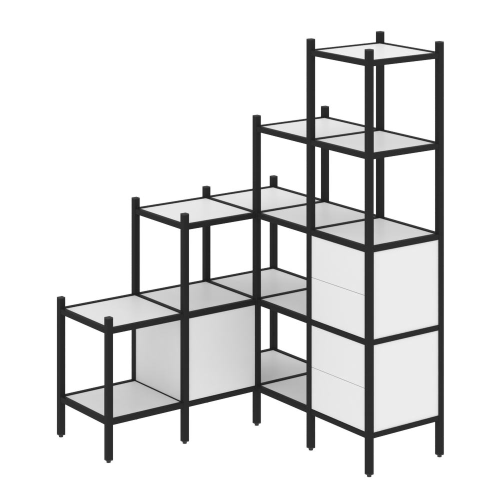 Угловой внутренний стеллаж наборный