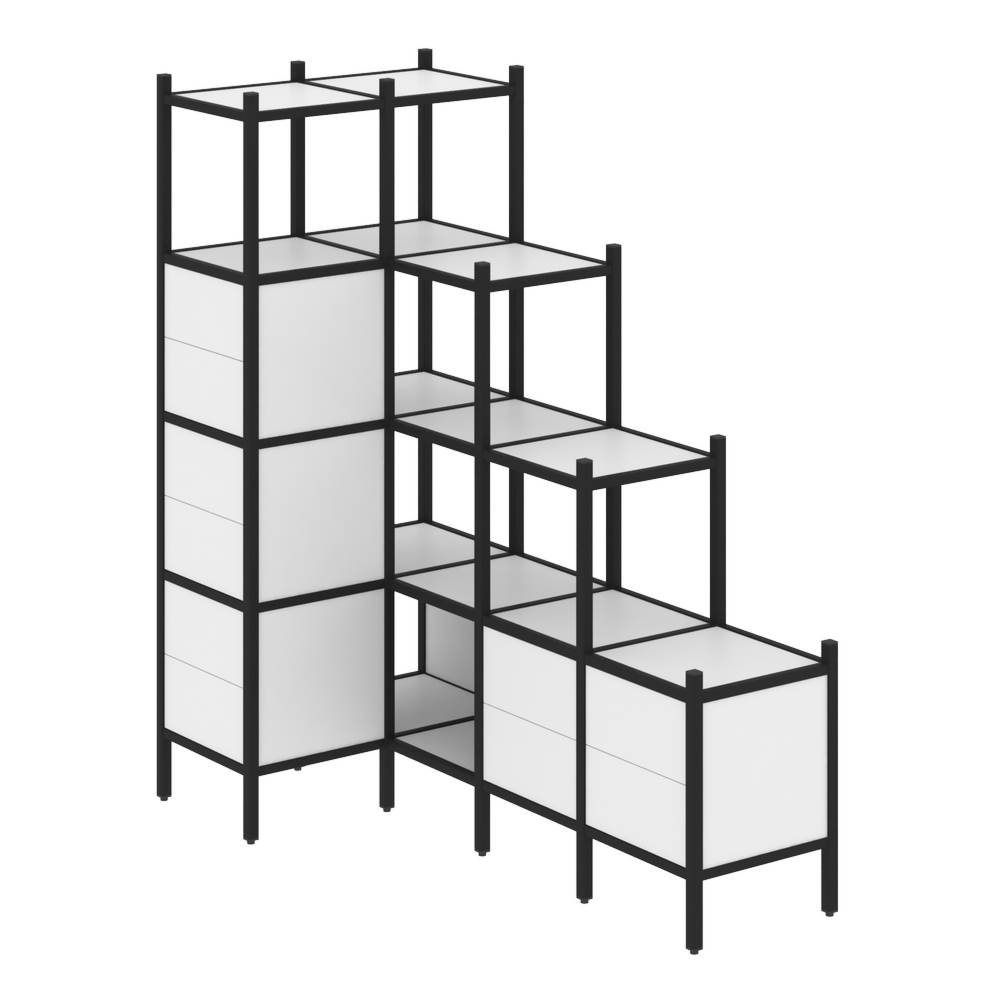 Угловой внутренний стеллаж наборный