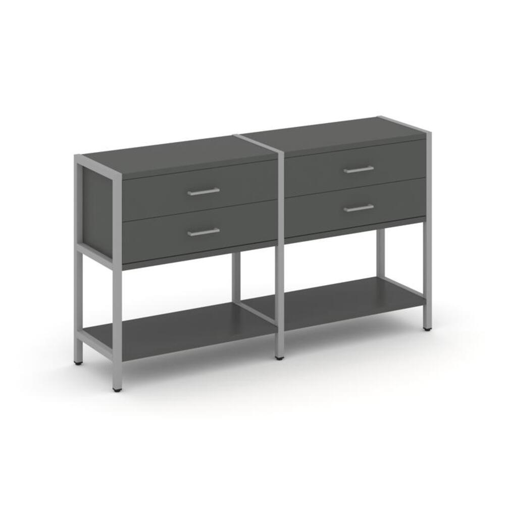 Двухсекционный стеллаж двухярусный с ящиками