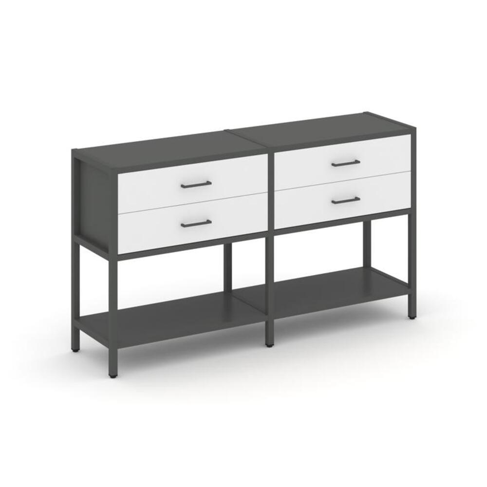 Двухсекционный стеллаж двухярусный с ящиками