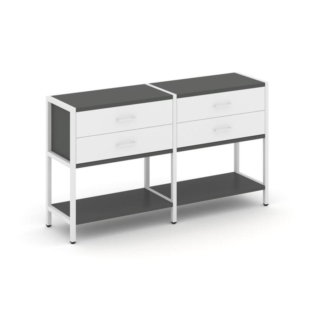 Двухсекционный стеллаж двухярусный с ящиками