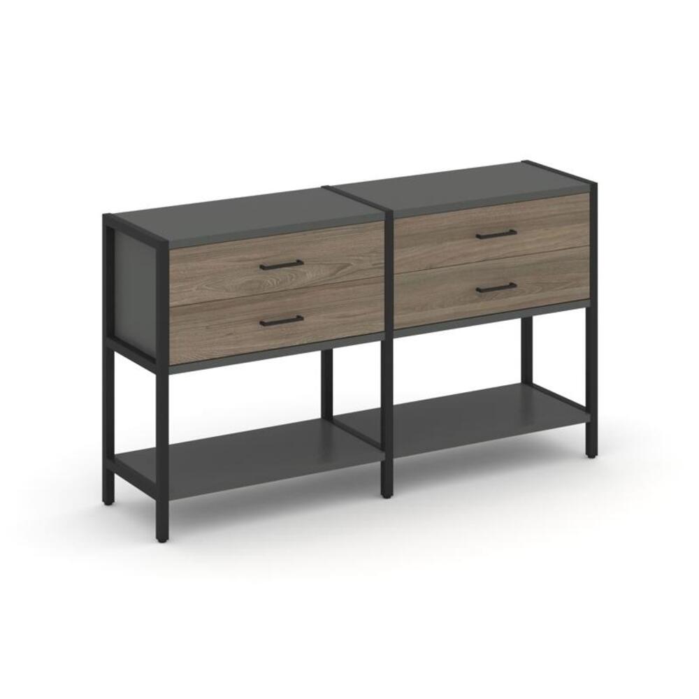 Двухсекционный стеллаж двухярусный с ящиками