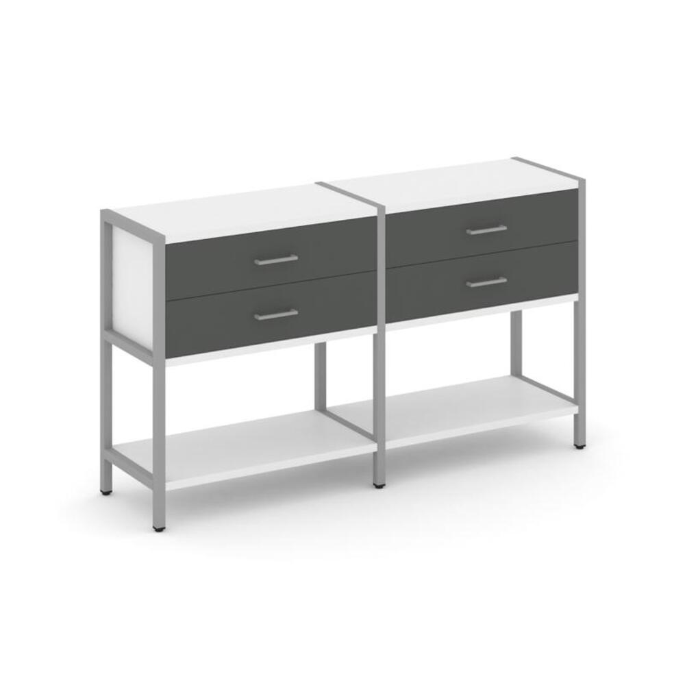 Двухсекционный стеллаж двухярусный с ящиками