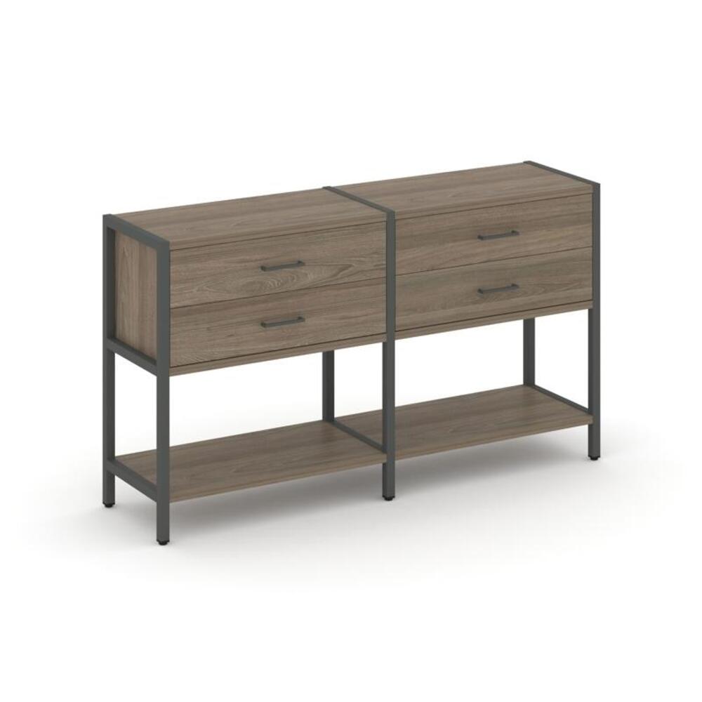 Двухсекционный стеллаж двухярусный с ящиками