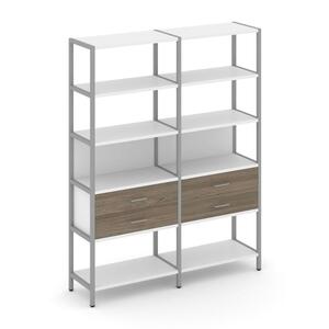 Двухсекционный стеллаж пятиярусный с ящиками