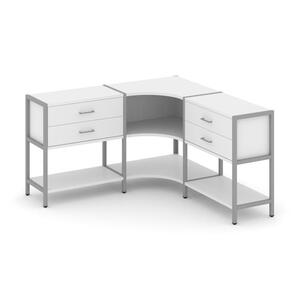 Трехсекционный угловой стеллаж двухярусный с ящиками