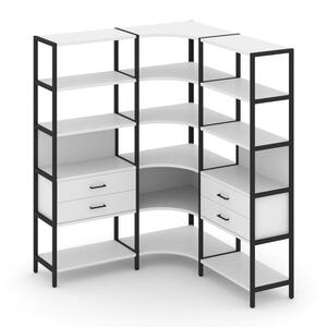 Трехсекционный угловой стеллаж пятиярусный с ящиками