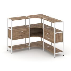 Трехсекционный угловой стеллаж трехярусный с ящиками