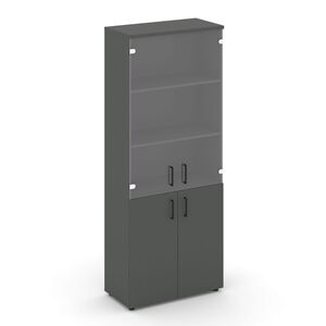 Шкаф высокий широкий (2 низких фасада ЛДСП + 2 средних фасада стекло прозрачное)